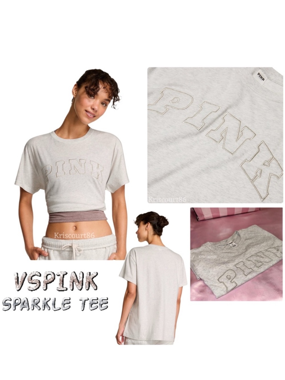 VSPINK Heathered Woven Shine Sparkle Tee NEW WITH TAGS